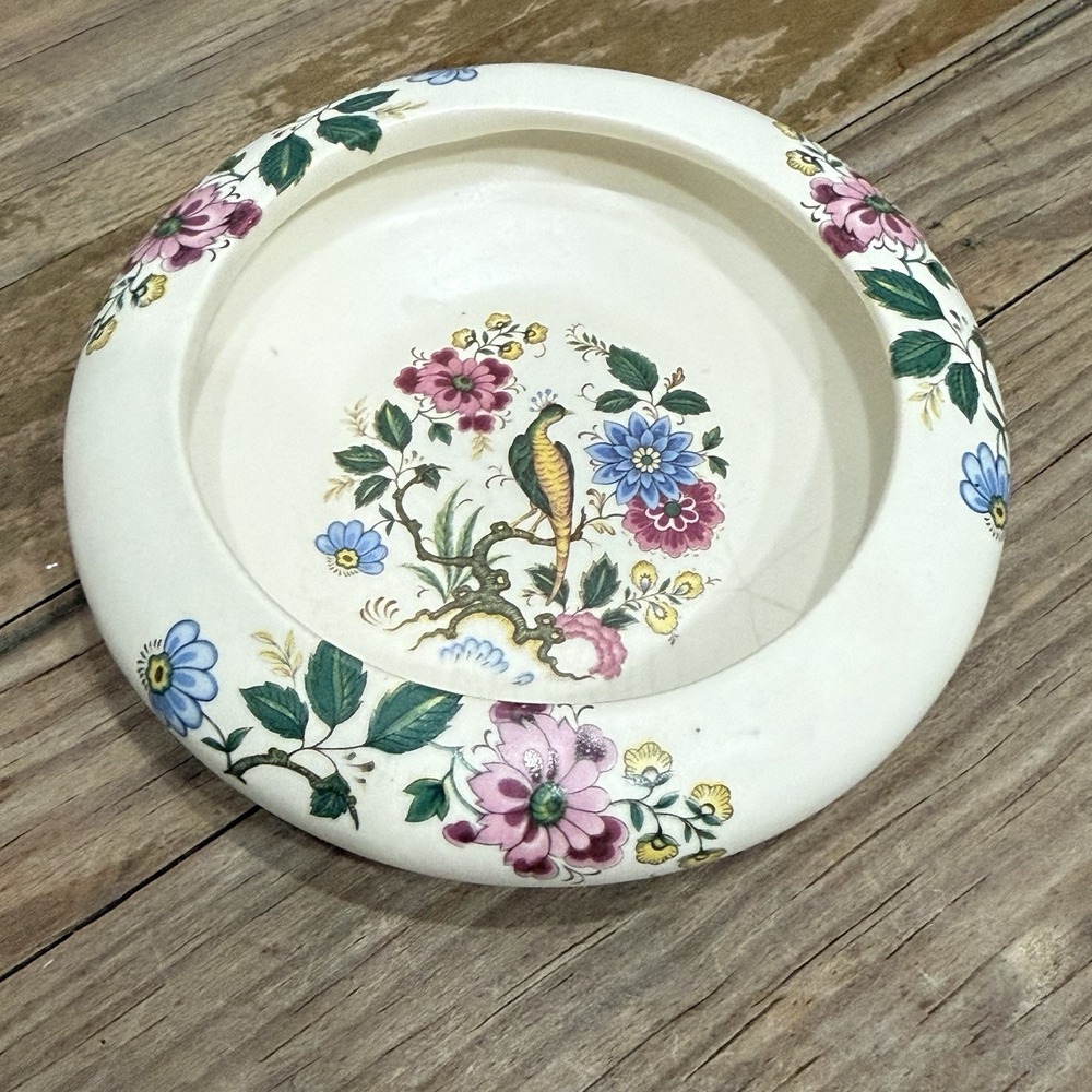 Purbeck Ceramics Swanage Trinket Dish Ivory Bird Floral 1966 Excellent Vintage